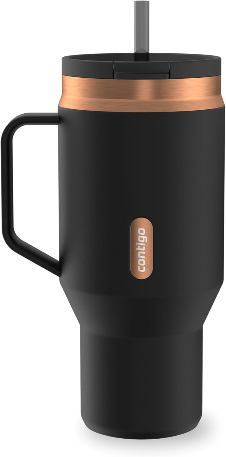 SnapSeal 30 oz Stainless Steel Vacuum-Insulated Tumbler with Handle & Reusable Straw, Leakproof AutoClose Lid, Cup Holder Friendly, BPA-Free & Lead-Free, Dishwasher Safe