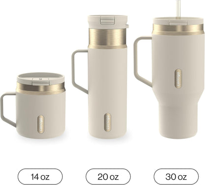 SnapSeal 30 oz Stainless Steel Vacuum-Insulated Tumbler with Handle & Reusable Straw, Leakproof AutoClose Lid, Cup Holder Friendly, BPA-Free & Lead-Free, Dishwasher Safe
