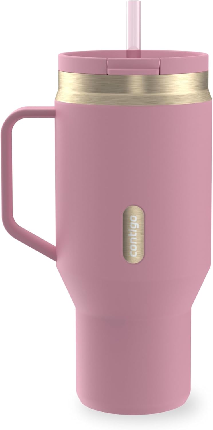 SnapSeal 30 oz Stainless Steel Vacuum-Insulated Tumbler with Handle & Reusable Straw, Leakproof AutoClose Lid, Cup Holder Friendly, BPA-Free & Lead-Free, Dishwasher Safe