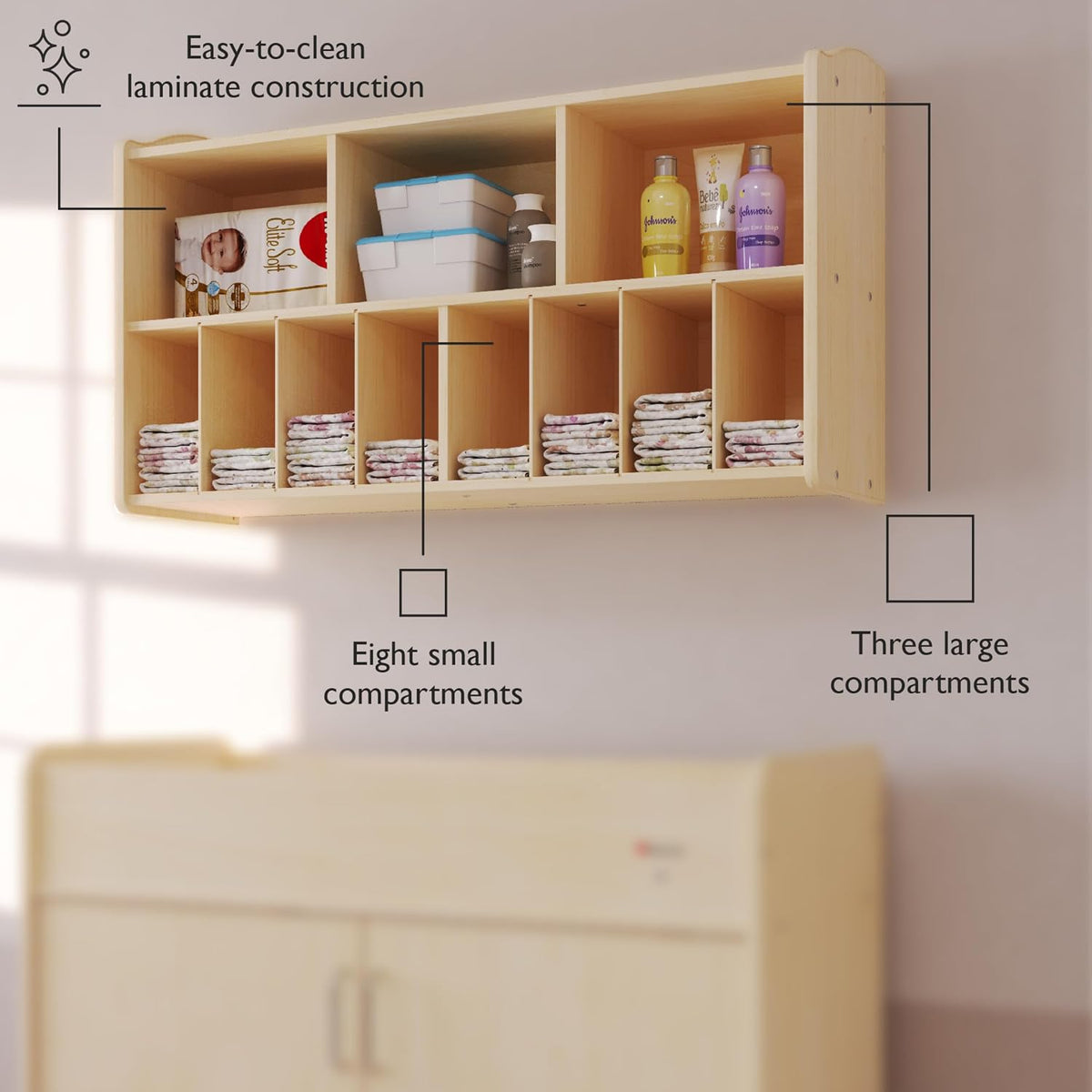 Foundations Wall-Mounted Diaper Organizer for Daycares, Natural