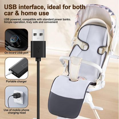 Baby Stroller Cooling Pad 2-in-1 Blow & Suction, Car Seat Cooling Pad with Fan, Lightweight Breathable Washable Liner, 3-Speed USB Powered Cooling Mat for Toddler, Summer Road Trip Essentials (Gray)