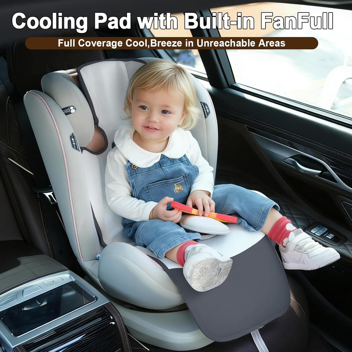 Baby Stroller Cooling Pad 2-in-1 Blow & Suction, Car Seat Cooling Pad with Fan, Lightweight Breathable Washable Liner, 3-Speed USB Powered Cooling Mat for Toddler, Summer Road Trip Essentials (Gray)