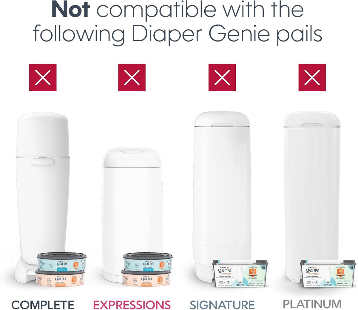 Jumbo Square Refill, with continuous film, can hold up to 810 newborn-sized diapers per refill.