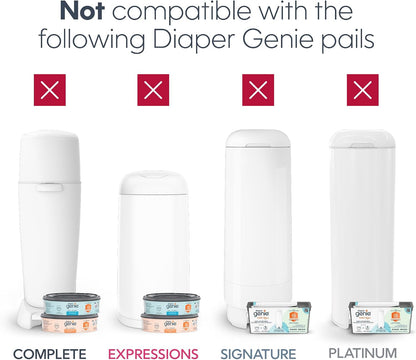 Jumbo Square Refill, with continuous film, can hold up to 810 newborn-sized diapers per refill.