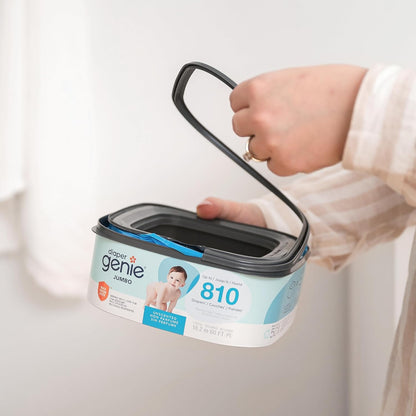 Jumbo Square Refill, with continuous film, can hold up to 810 newborn-sized diapers per refill.