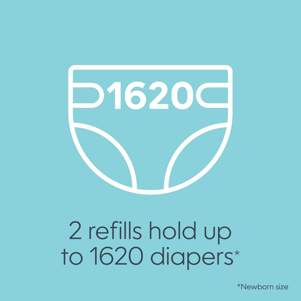 Jumbo Square Refill, with continuous film, can hold up to 810 newborn-sized diapers per refill.