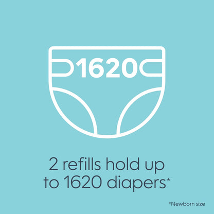 Jumbo Square Refill, with continuous film, can hold up to 810 newborn-sized diapers per refill.