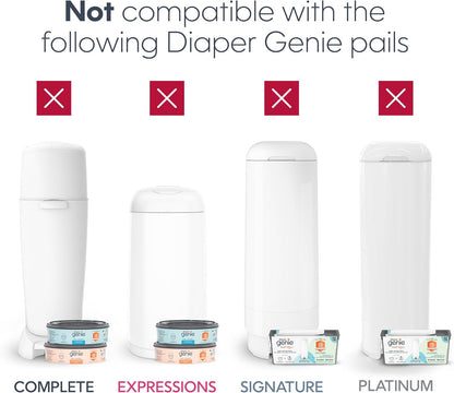 Jumbo Square Refill, with continuous film, can hold up to 810 newborn-sized diapers per refill.