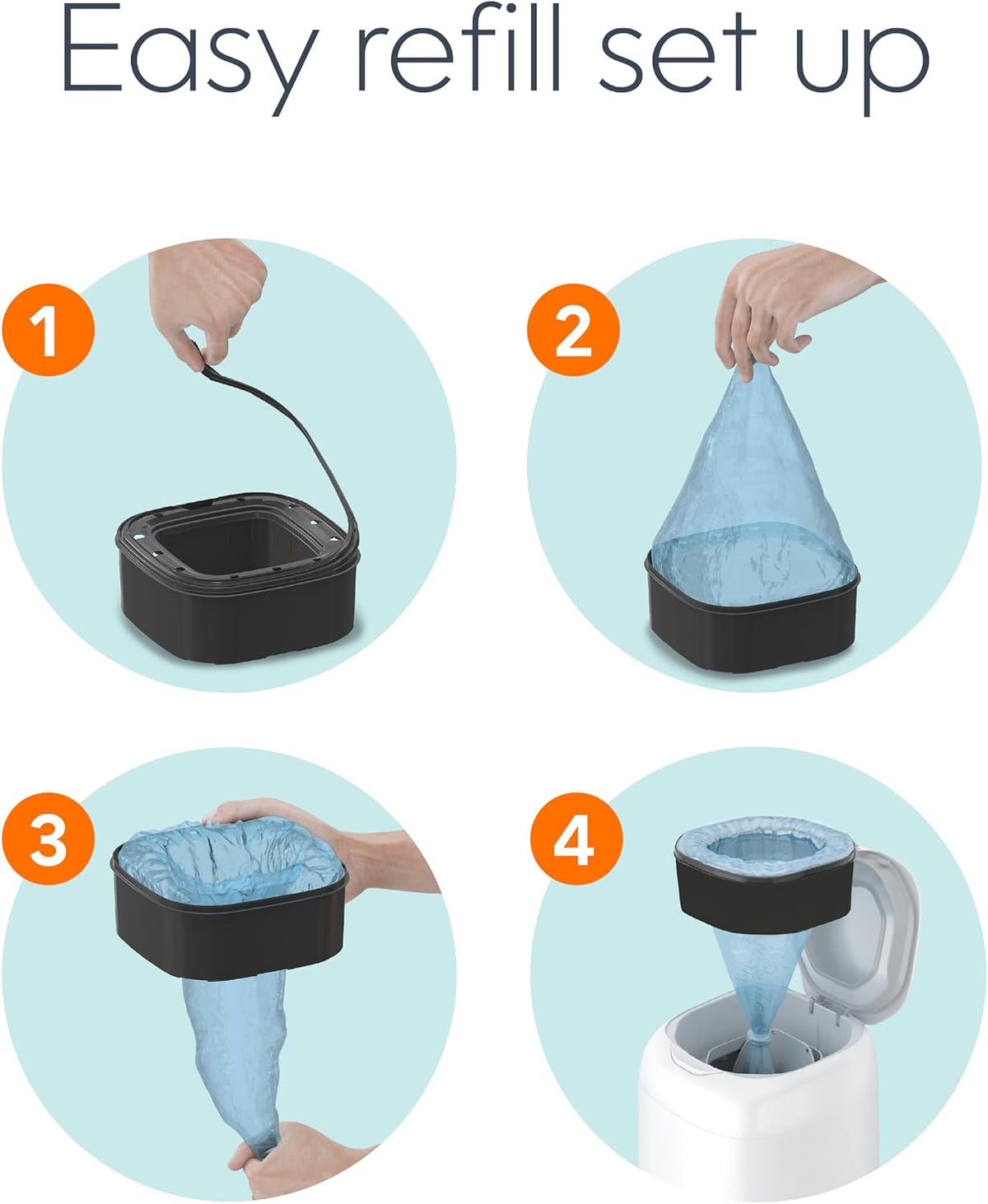 Jumbo Square Refill, with continuous film, can hold up to 810 newborn-sized diapers per refill.