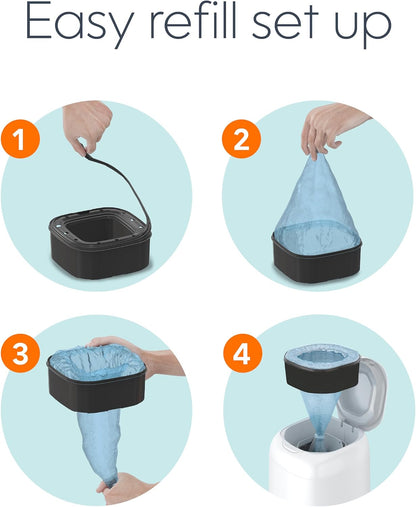 Jumbo Square Refill, with continuous film, can hold up to 810 newborn-sized diapers per refill.