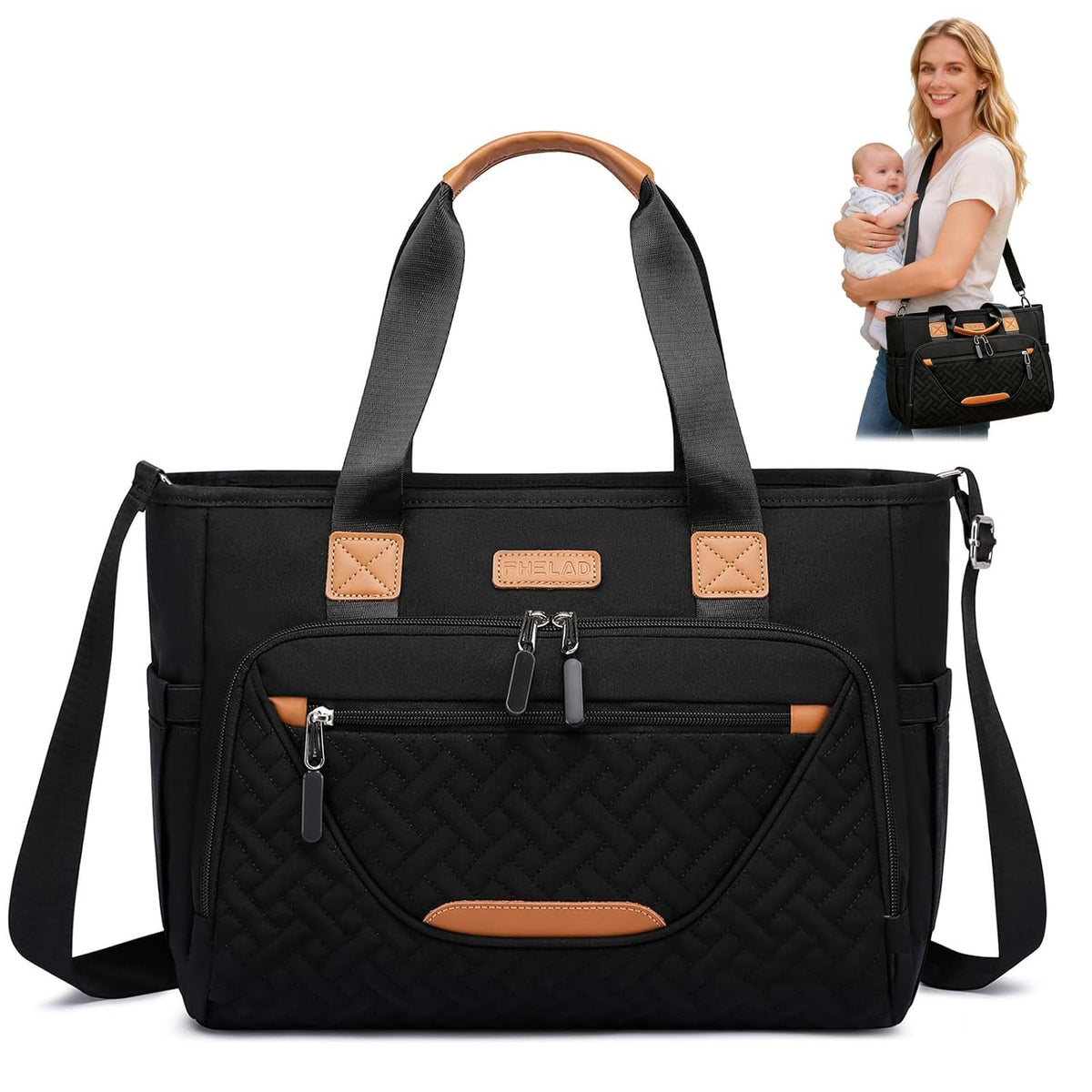 Diaper Bag Tote for Women, Baby Diaper Bag 16L (Black)