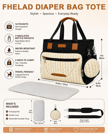 Diaper Bag Tote for Women, Baby Diaper Bag 16L (Black)