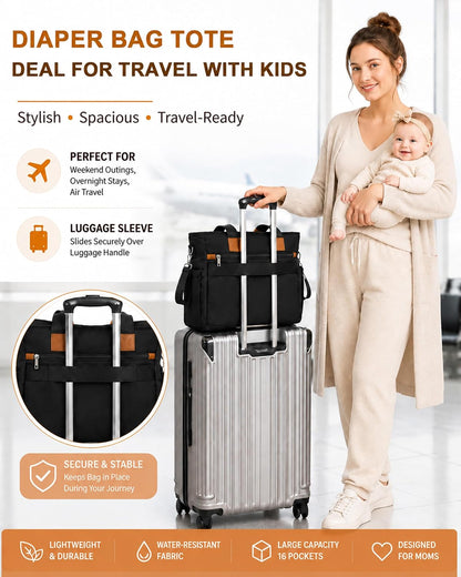 Diaper Bag Tote for Women, Baby Diaper Bag 16L (Black)