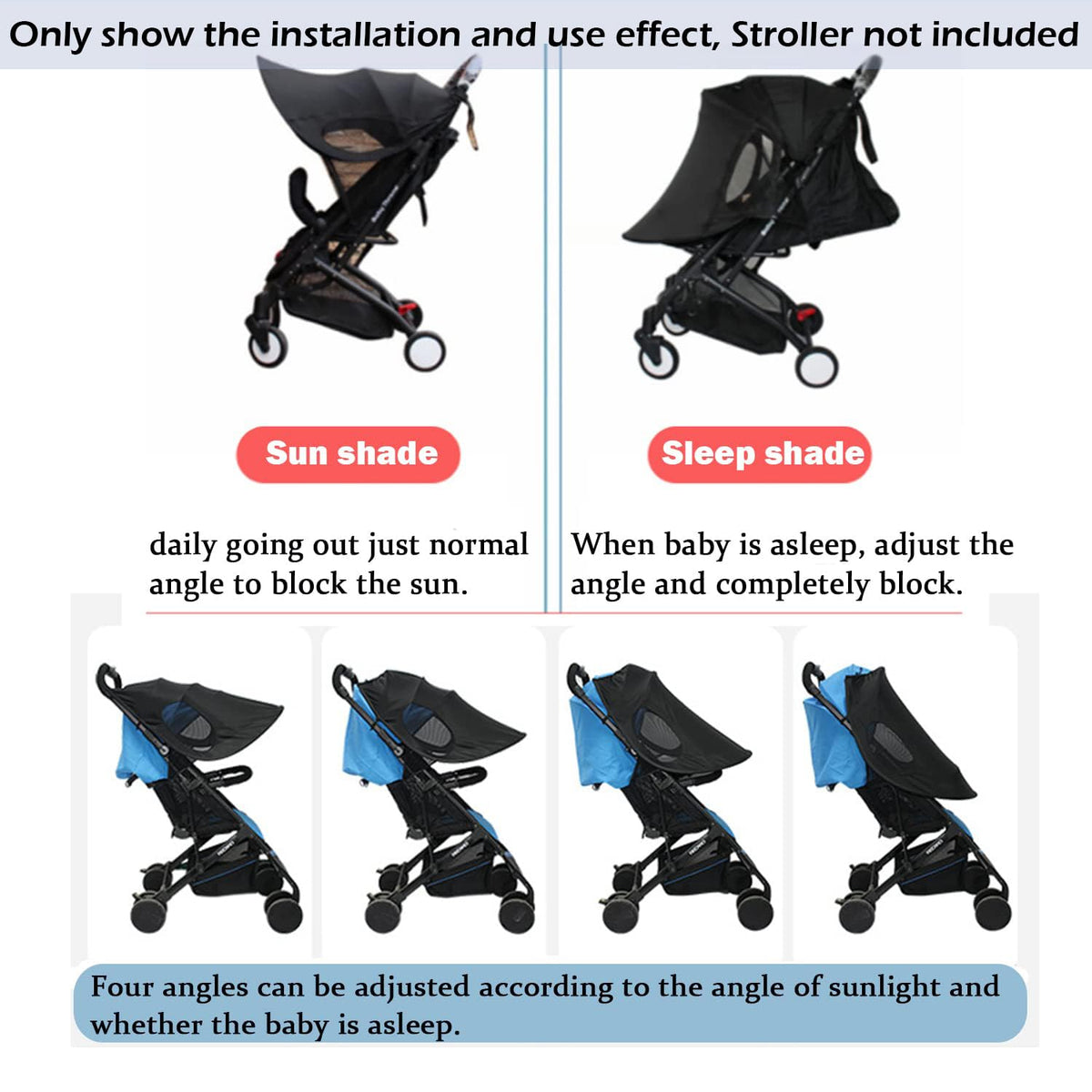 Waterproof Baby Stroller Sun Rain Cover UV Protection Adjustable Blackout Canopy for Travel Park Zoo