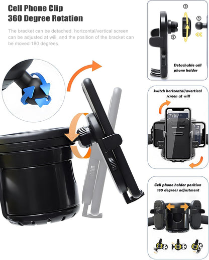 Mobility Combo Pack 3 in 1, Hook, Phone and Cup Holder for Walker, Portable Beverage Holder for Wheelchair and Strollers