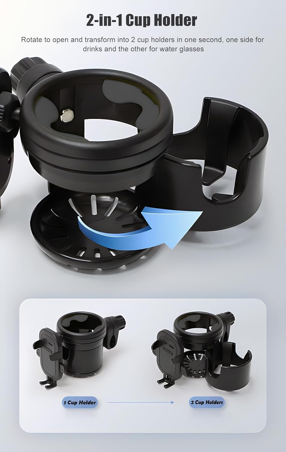 Mobility Combo Pack 3 in 1, Hook, Phone and Cup Holder for Walker, Portable Beverage Holder for Wheelchair and Strollers