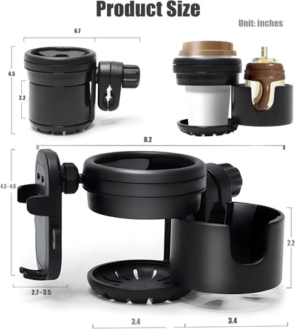 Mobility Combo Pack 3 in 1, Hook, Phone and Cup Holder for Walker, Portable Beverage Holder for Wheelchair and Strollers