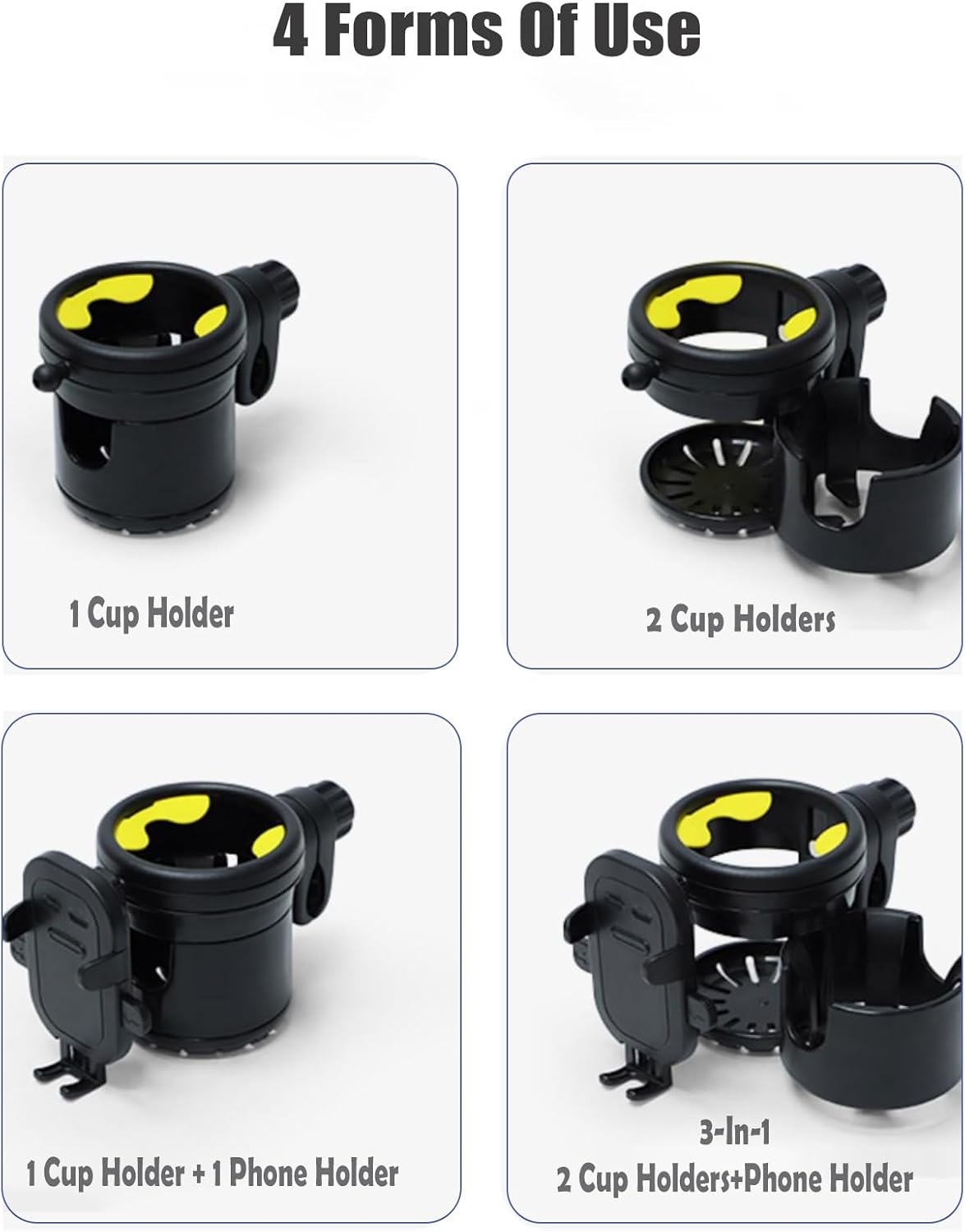 Mobility Combo Pack 3 in 1, Hook, Phone and Cup Holder for Walker, Portable Beverage Holder for Wheelchair and Strollers