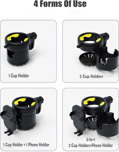 Mobility Combo Pack 3 in 1, Hook, Phone and Cup Holder for Walker, Portable Beverage Holder for Wheelchair and Strollers