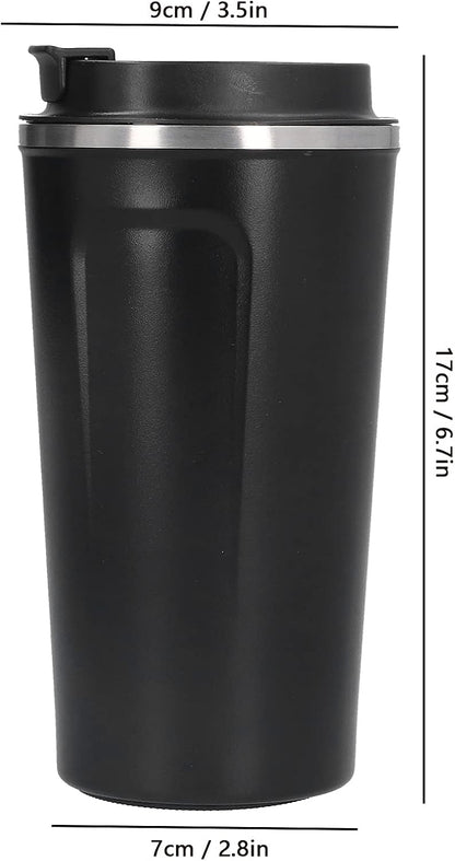 Luqeeg 510ml Coffee Mug, Double Wall Stainless Steel Travel Cup, Spill Proof Flip Lid Cup with Insulated Design, Ideal for Car, Office, Camping, Hiking & Outdoor Activities