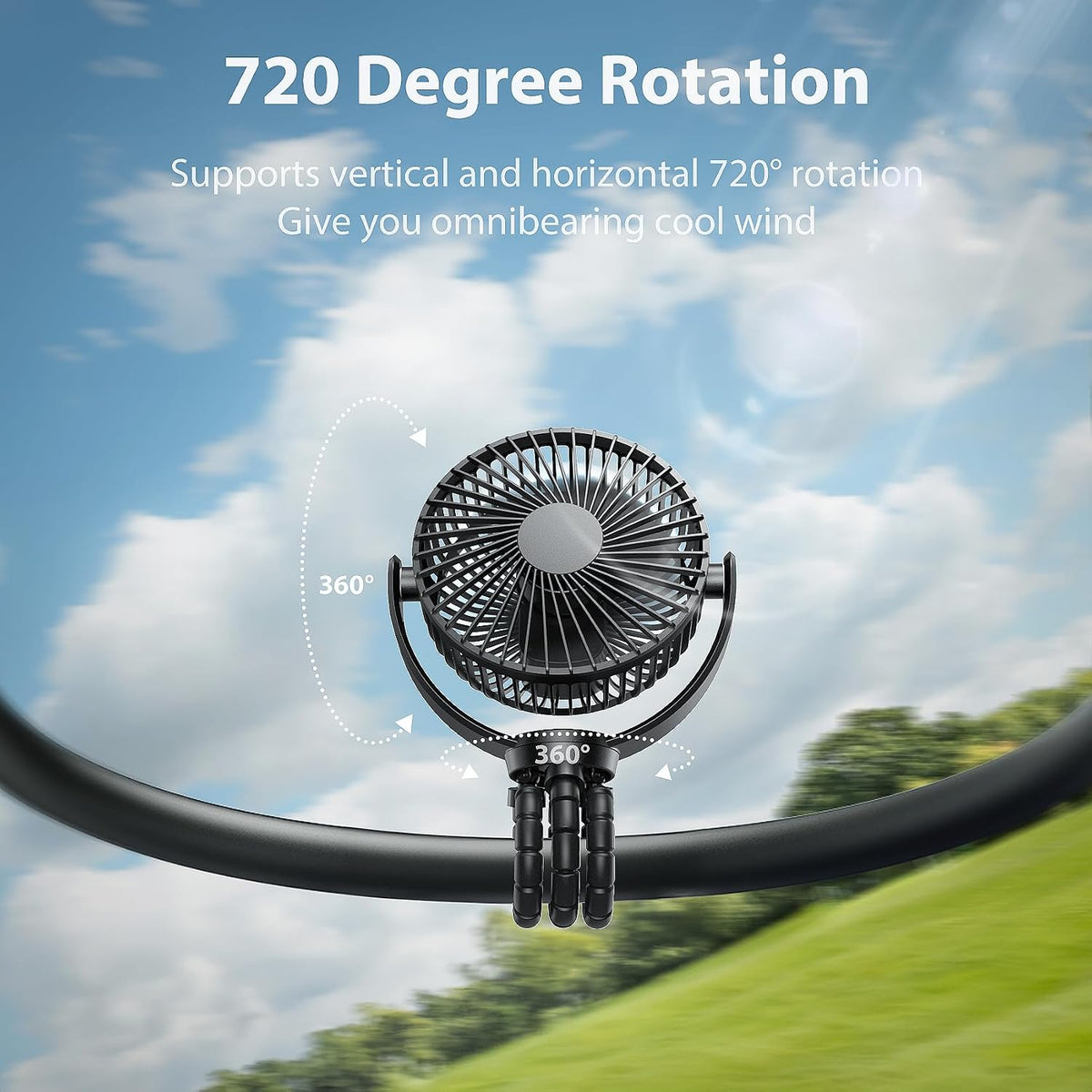 Portable Stroller Fan, Baby Stroller Fan, 5000mAh Battery Powered Fan, Portable Fan for Stroller, Desk, Travel, Car