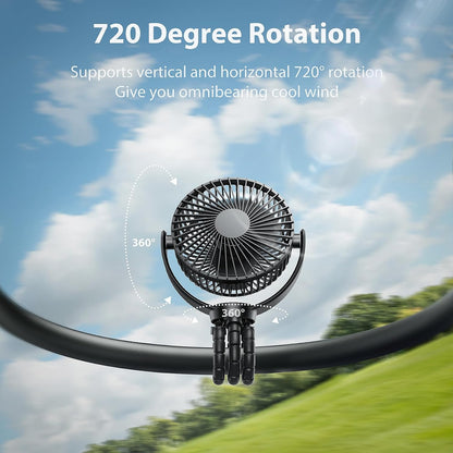 Portable Stroller Fan, Baby Stroller Fan, 5000mAh Battery Powered Fan, Portable Fan for Stroller, Desk, Travel, Car