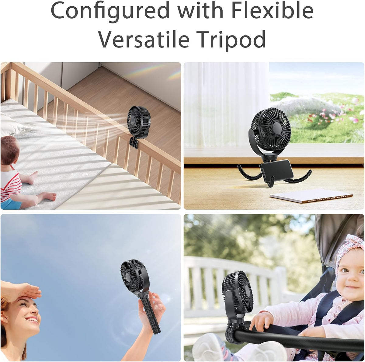 Portable Stroller Fan, Baby Stroller Fan, 5000mAh Battery Powered Fan, Portable Fan for Stroller, Desk, Travel, Car