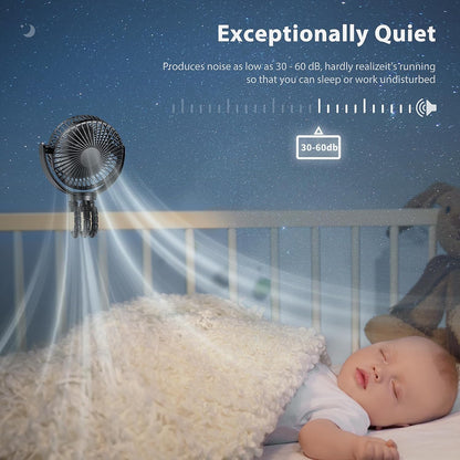 Portable Stroller Fan, Baby Stroller Fan, 5000mAh Battery Powered Fan, Portable Fan for Stroller, Desk, Travel, Car