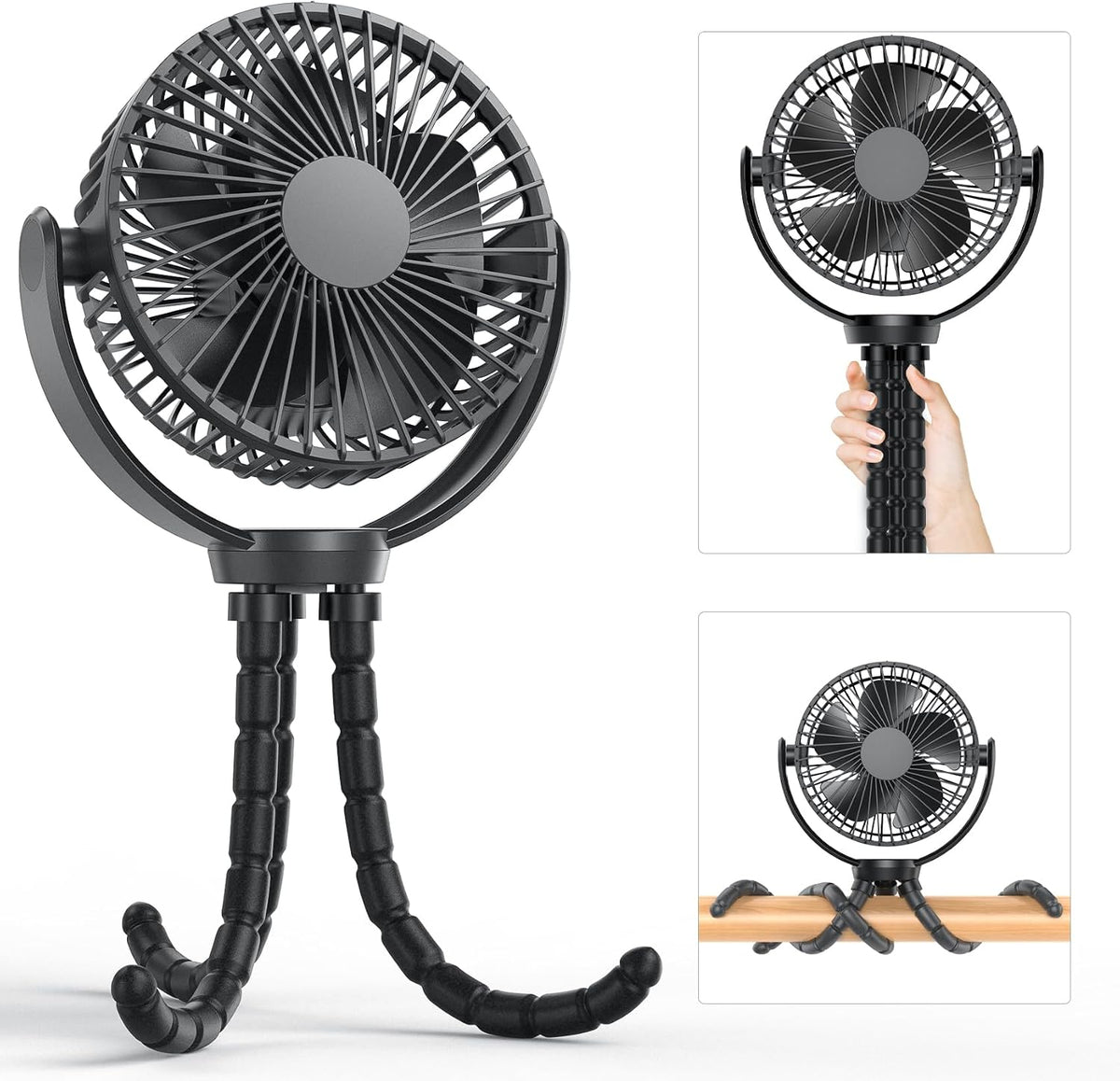 Portable Stroller Fan, Baby Stroller Fan, 5000mAh Battery Powered Fan, Portable Fan for Stroller, Desk, Travel, Car