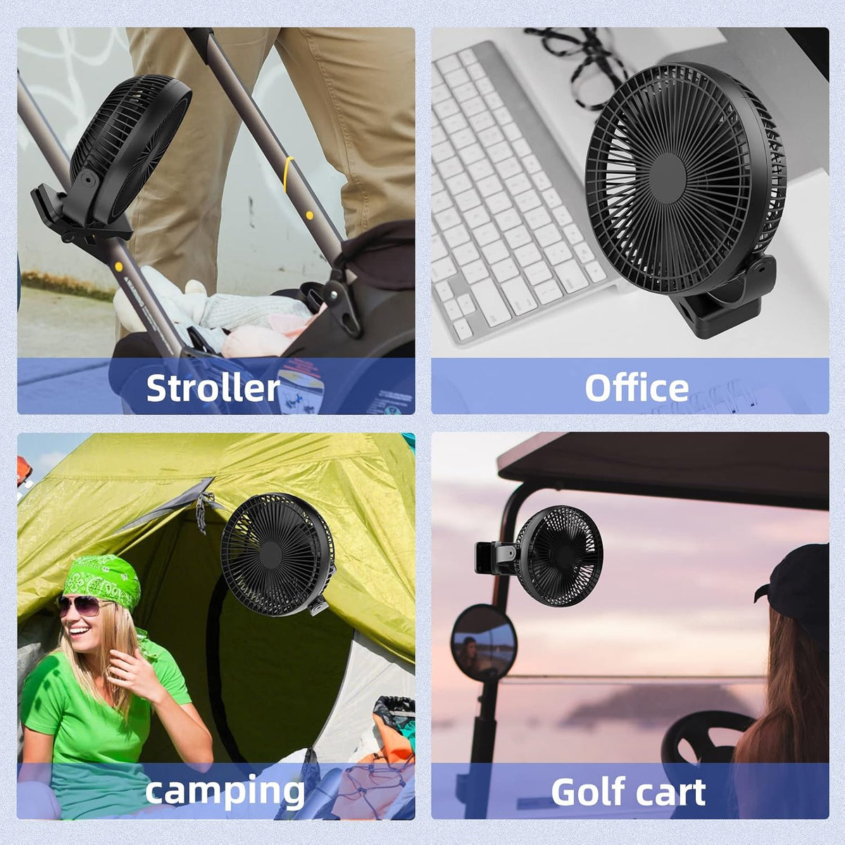 Portable Stroller Fan, Baby Stroller Fan, 5000mAh Battery Powered Fan, Portable Fan for Stroller, Desk, Travel, Car
