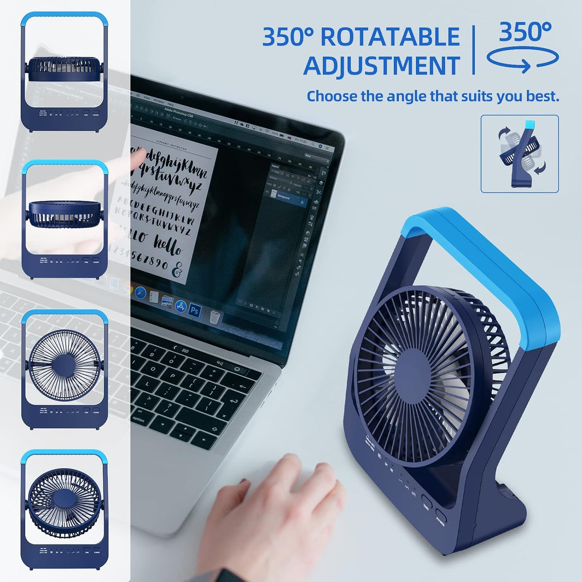Portable Stroller Fan, Baby Stroller Fan, 5000mAh Battery Powered Fan, Portable Fan for Stroller, Desk, Travel, Car
