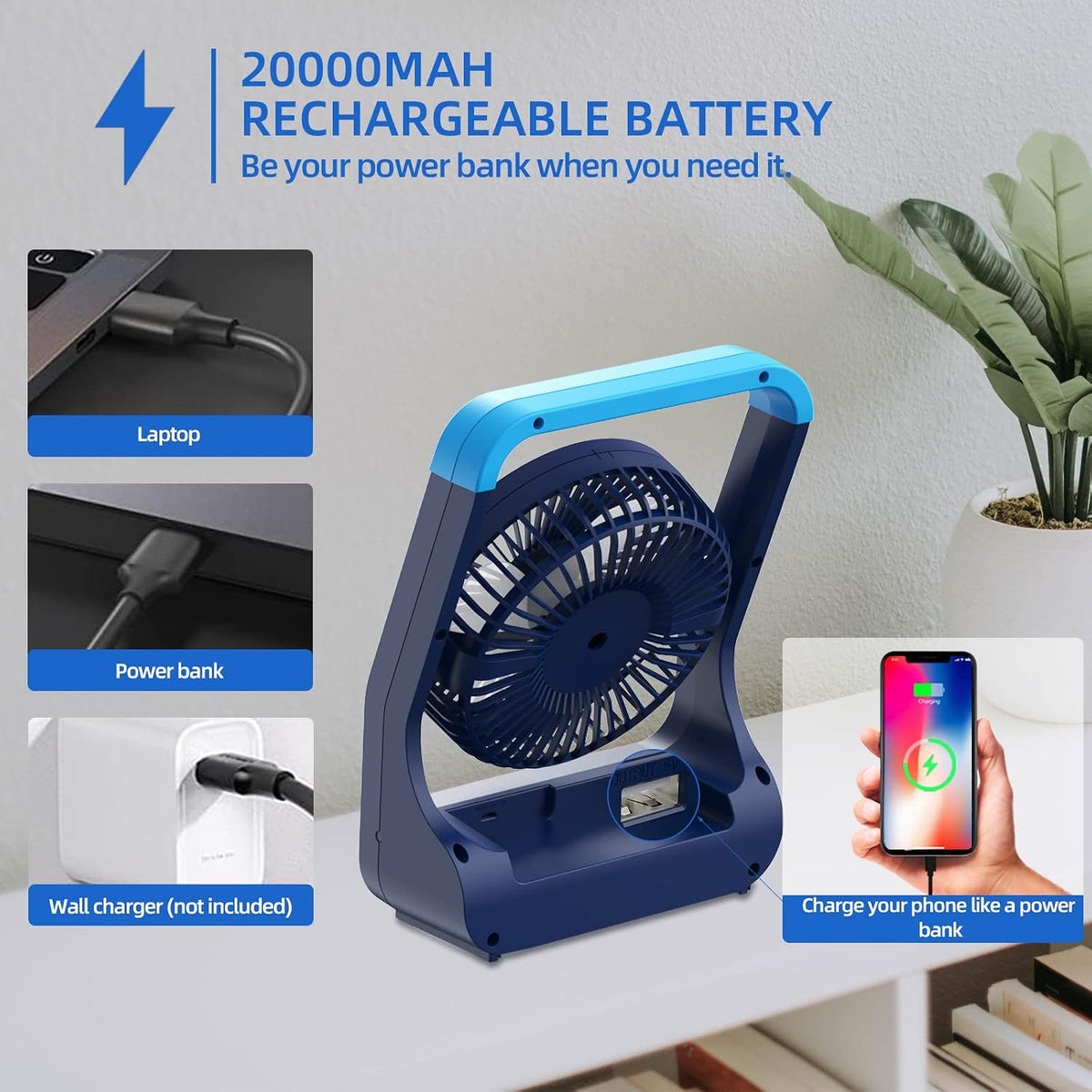 Portable Stroller Fan, Baby Stroller Fan, 5000mAh Battery Powered Fan, Portable Fan for Stroller, Desk, Travel, Car