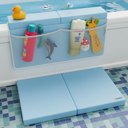 Bath Kneeler and Elbow Rest Pad Set - Baby Bath Kneeler, Bathtub Kneeling Pad, Kneeling Pad for Bathing Baby, Knee & Elbow Saver with 4 Toy Organizer Pockets, Large 22 × 13 in, Gray