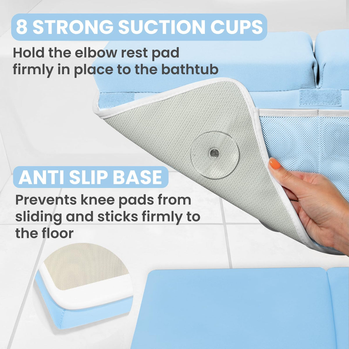 Bath Kneeler and Elbow Rest Pad Set - Baby Bath Kneeler, Bathtub Kneeling Pad, Kneeling Pad for Bathing Baby, Knee & Elbow Saver with 4 Toy Organizer Pockets, Large 22 × 13 in, Gray