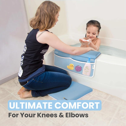Bath Kneeler and Elbow Rest Pad Set - Baby Bath Kneeler, Bathtub Kneeling Pad, Kneeling Pad for Bathing Baby, Knee & Elbow Saver with 4 Toy Organizer Pockets, Large 22 × 13 in, Gray