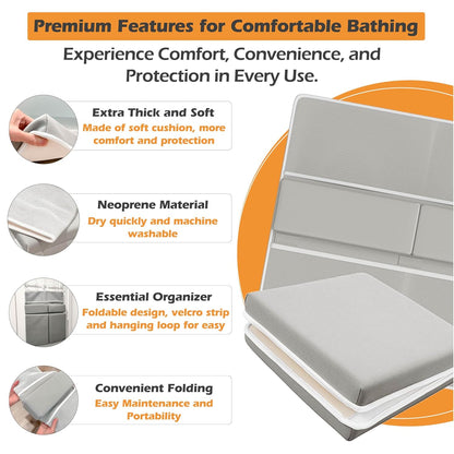 Bath Kneeler and Elbow Rest Pad Set - Baby Bath Kneeler, Bathtub Kneeling Pad, Kneeling Pad for Bathing Baby, Knee & Elbow Saver with 4 Toy Organizer Pockets, Large 22 × 13 in, Gray