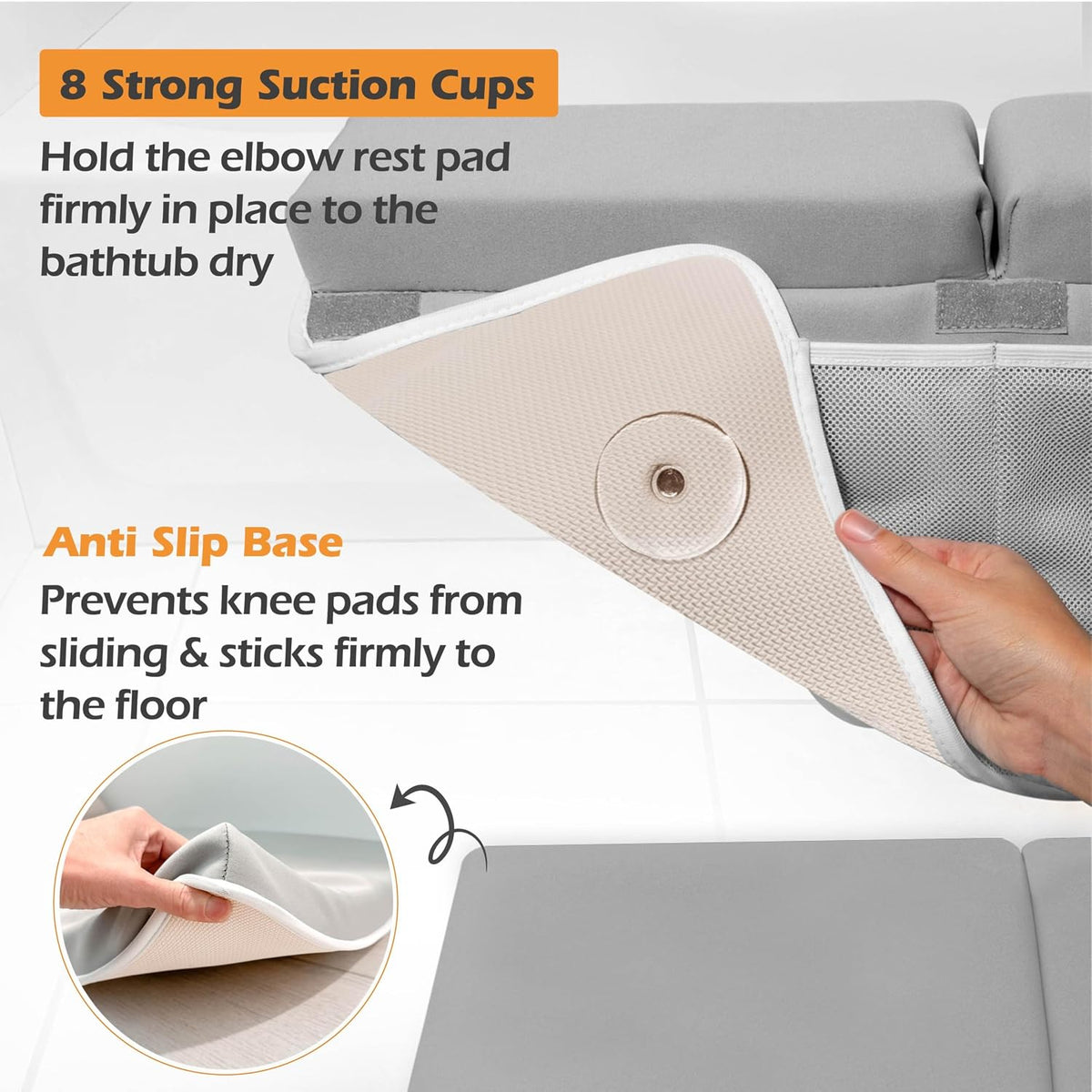 Bath Kneeler and Elbow Rest Pad Set - Baby Bath Kneeler, Bathtub Kneeling Pad, Kneeling Pad for Bathing Baby, Knee & Elbow Saver with 4 Toy Organizer Pockets, Large 22 × 13 in, Gray
