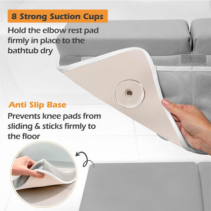 Bath Kneeler and Elbow Rest Pad Set - Baby Bath Kneeler, Bathtub Kneeling Pad, Kneeling Pad for Bathing Baby, Knee & Elbow Saver with 4 Toy Organizer Pockets, Large 22 × 13 in, Gray