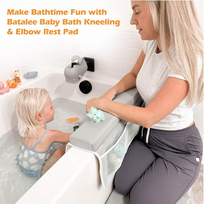 Bath Kneeler and Elbow Rest Pad Set - Baby Bath Kneeler, Bathtub Kneeling Pad, Kneeling Pad for Bathing Baby, Knee & Elbow Saver with 4 Toy Organizer Pockets, Large 22 × 13 in, Gray