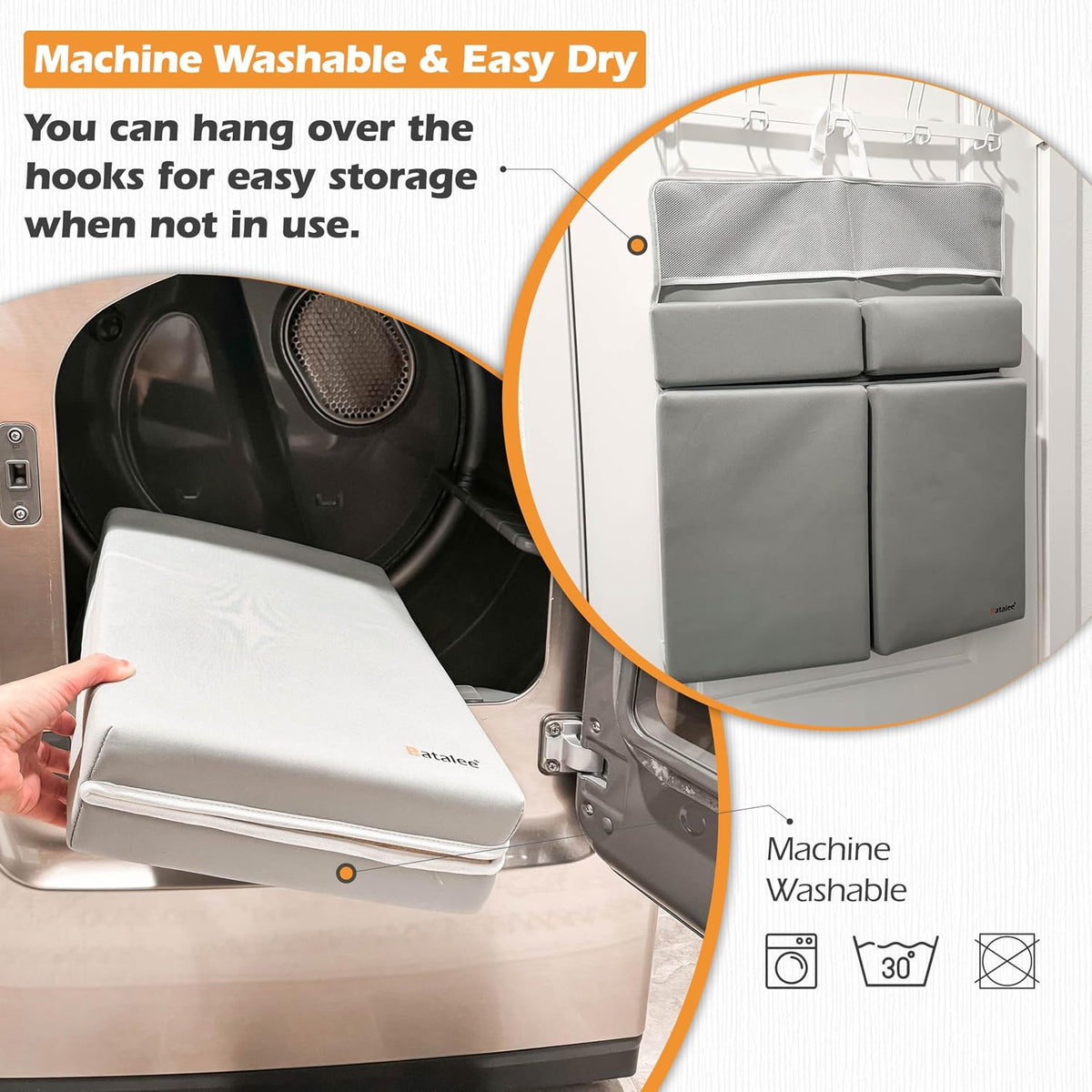 Bath Kneeler and Elbow Rest Pad Set - Baby Bath Kneeler, Bathtub Kneeling Pad, Kneeling Pad for Bathing Baby, Knee & Elbow Saver with 4 Toy Organizer Pockets, Large 22 × 13 in, Gray
