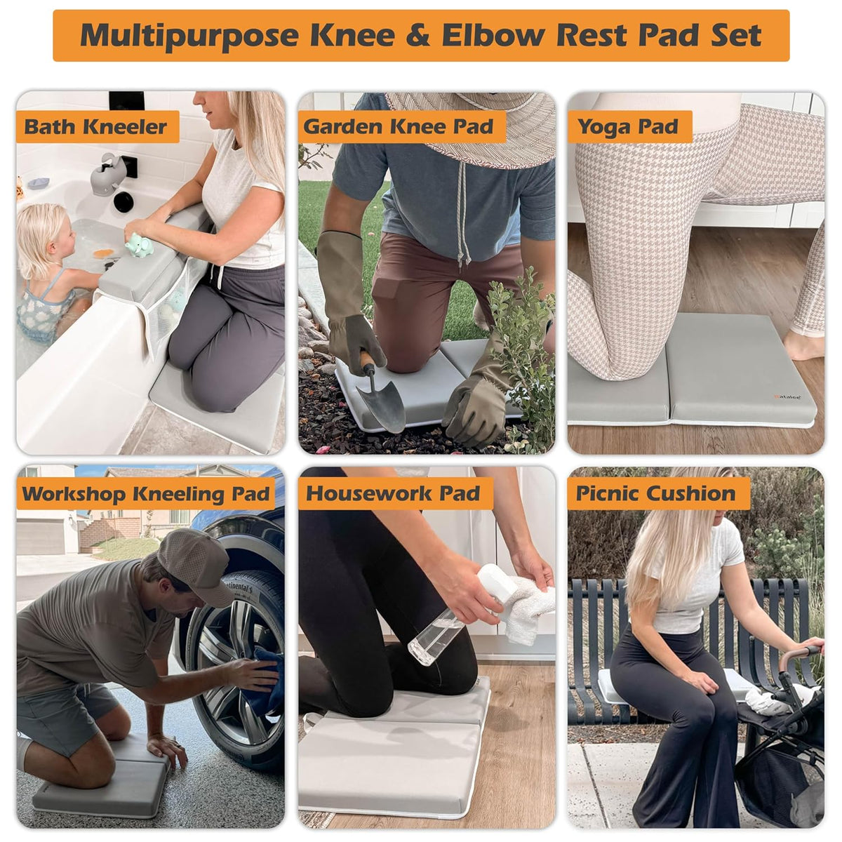 Bath Kneeler and Elbow Rest Pad Set - Baby Bath Kneeler, Bathtub Kneeling Pad, Kneeling Pad for Bathing Baby, Knee & Elbow Saver with 4 Toy Organizer Pockets, Large 22 × 13 in, Gray