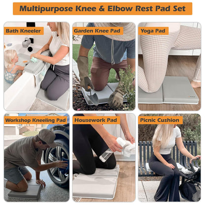 Bath Kneeler and Elbow Rest Pad Set - Baby Bath Kneeler, Bathtub Kneeling Pad, Kneeling Pad for Bathing Baby, Knee & Elbow Saver with 4 Toy Organizer Pockets, Large 22 × 13 in, Gray