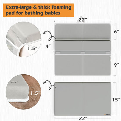 Bath Kneeler and Elbow Rest Pad Set - Baby Bath Kneeler, Bathtub Kneeling Pad, Kneeling Pad for Bathing Baby, Knee & Elbow Saver with 4 Toy Organizer Pockets, Large 22 × 13 in, Gray