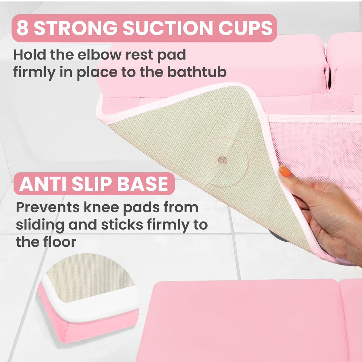 Bath Kneeler and Elbow Rest Pad Set - Baby Bath Kneeler, Bathtub Kneeling Pad, Kneeling Pad for Bathing Baby, Knee & Elbow Saver with 4 Toy Organizer Pockets, Large 22 × 13 in, Gray