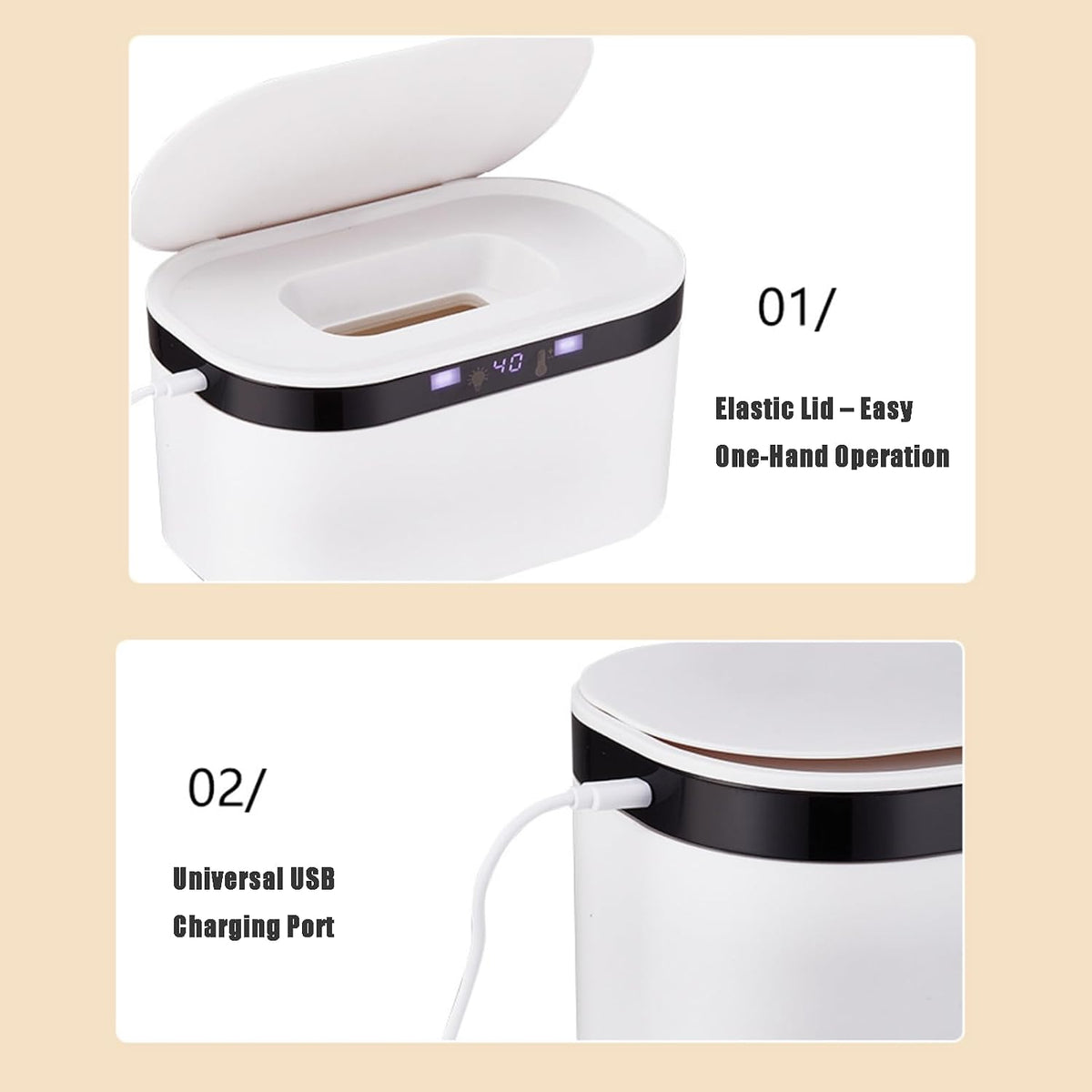 Baby Wipe Warmer, Large Capacity Moist Wipe Dispenser with 5-Level Temperature Heating Control, Quiet & Even Heating, Diaper Wipe Warmer with Night Light