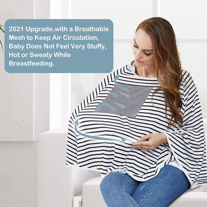Baby Nursing Cover & Nursing Poncho - Multi Use Cover for Baby Car Seat Canopy, Shopping Cart Cover, Stroller Cover, 360° Full Privacy Breastfeeding Coverage, Baby Shower Gifts for Boy&Girl