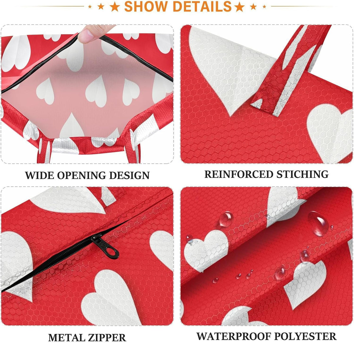 Hearts Red Waterproof Travel Laundry Bag Washable 2-Pack