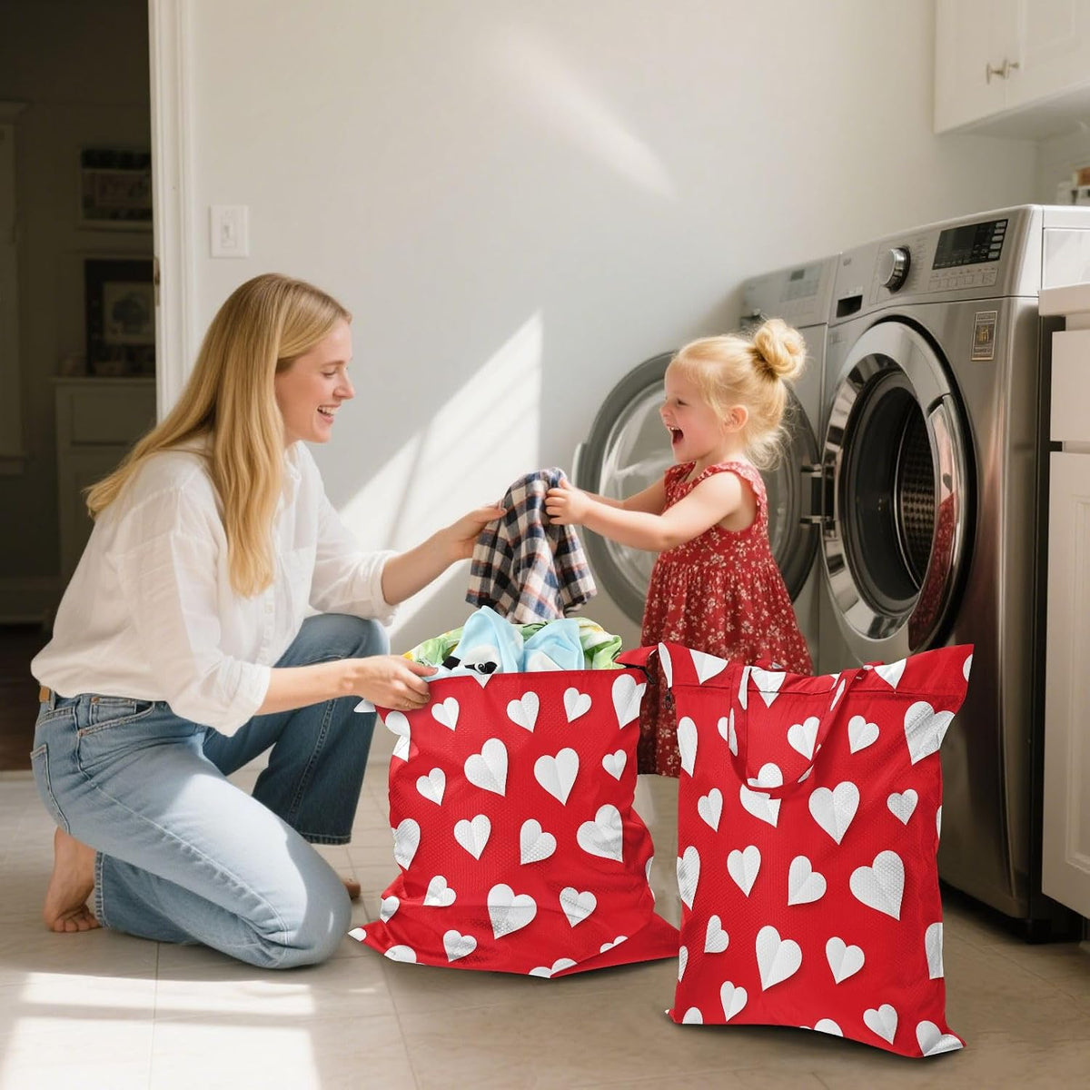 Hearts Red Waterproof Travel Laundry Bag Washable 2-Pack