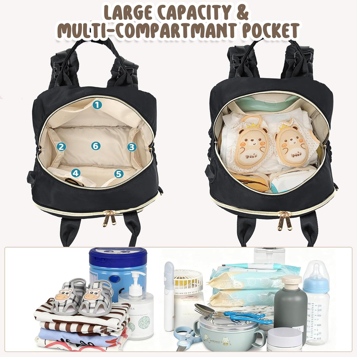 Diaper Bag Backpack, Waterproof Large Baby Bag with Changing Pad, Khaki