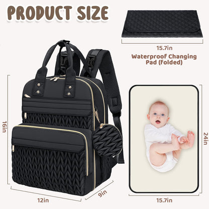 Diaper Bag Backpack, Waterproof Large Baby Bag with Changing Pad, Khaki